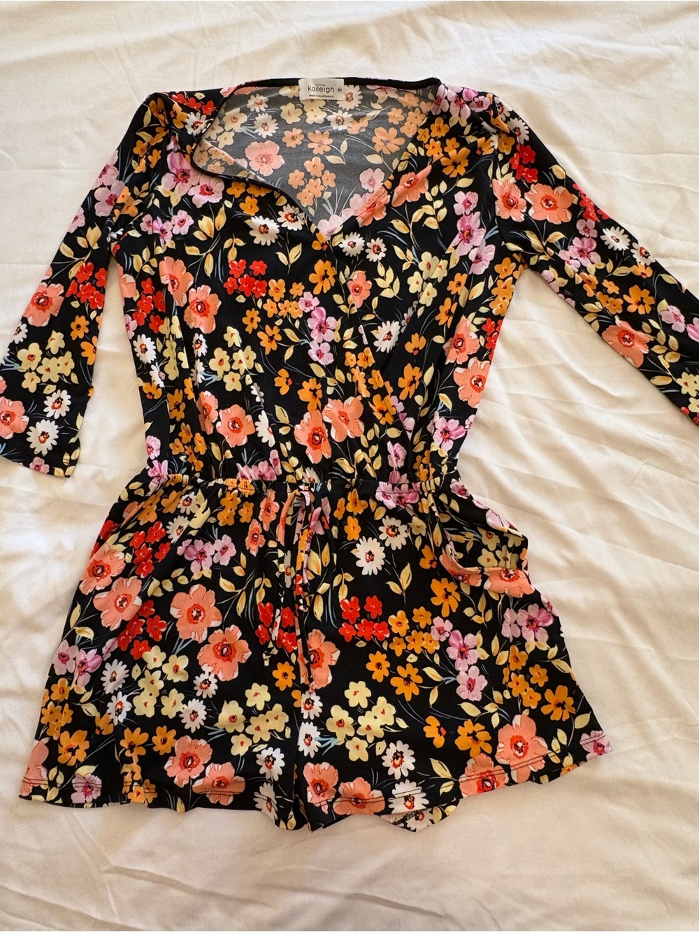 Cat & Jack Black Floral Skort Romper with Pink, Orange, Yellow & Cream Blooms